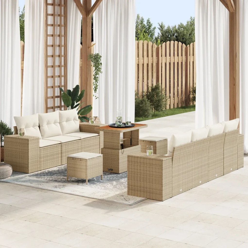 Kerti Kanapé Szett 10 pcs Beige és krém 90 x 55 x 71 cm