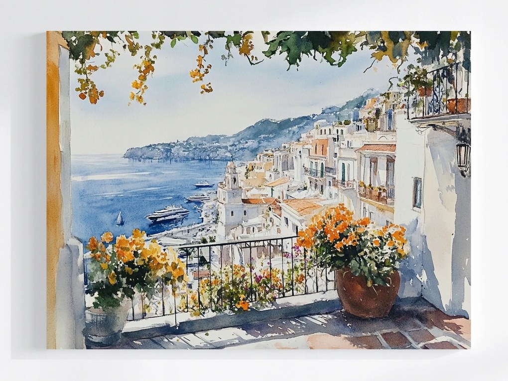 Vászonkép Canvas Terasz Erkély Kilátás Város Dél Tenger 100x75