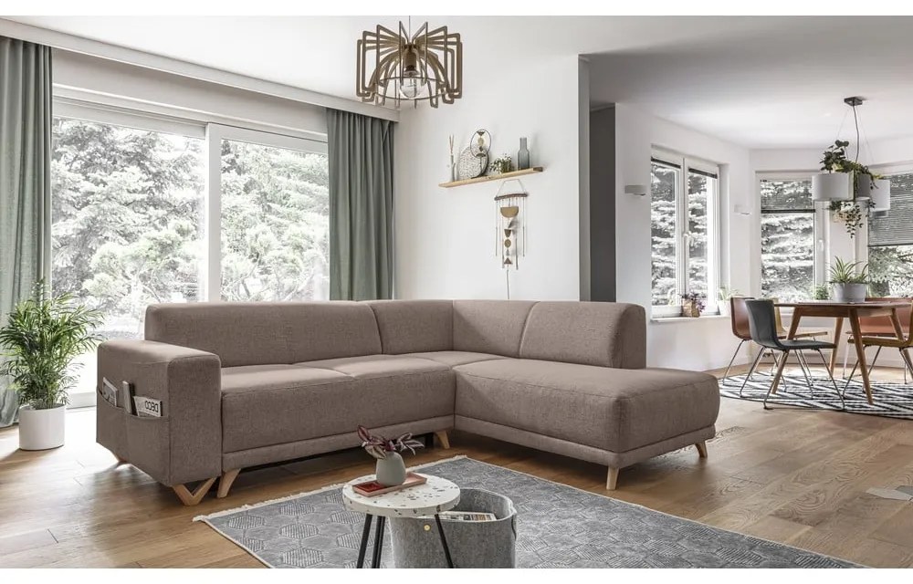 Barna kinyitható-tárolóhelyes sarokkanapé (jobb oldali-L alakú) Classy Sophie – Miuform