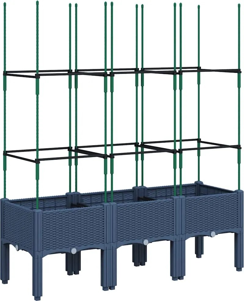vidaXL kékszürke polipropilén rácsos kerti ültetőláda 120 x 40 x 142,5 cm