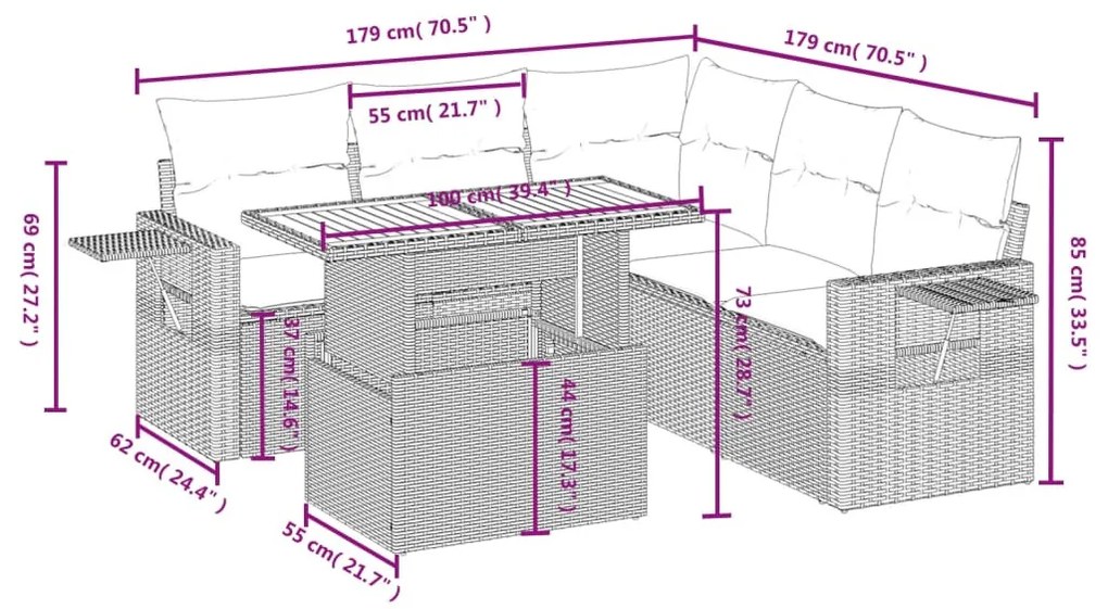 6 részes szürke polyrattan kerti ülőgarnitúra párnákkal