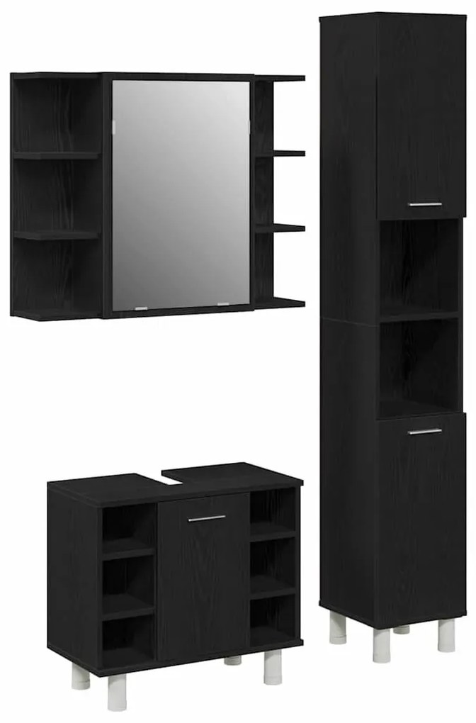 Fürdőszoba bútor szett 3 pcs Fekete 30 x 30 x 179.5 cm Faanyag