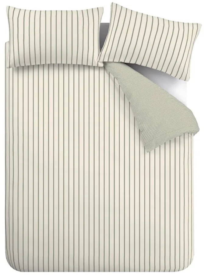 Zöld-krémszínű kétszemélyes pamut ágyneműhuzat 200x200 cm Hampton Stripe – Bianca