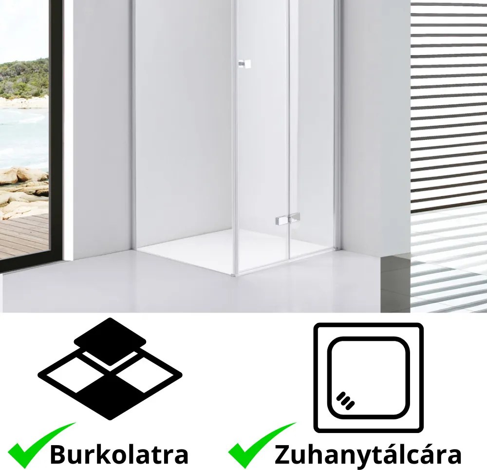 Stuxi Verona 120x120 cm szögletes csuklóajtós zuhanykabin, 6 mm vízlepergető üveggel, króm elemekkel