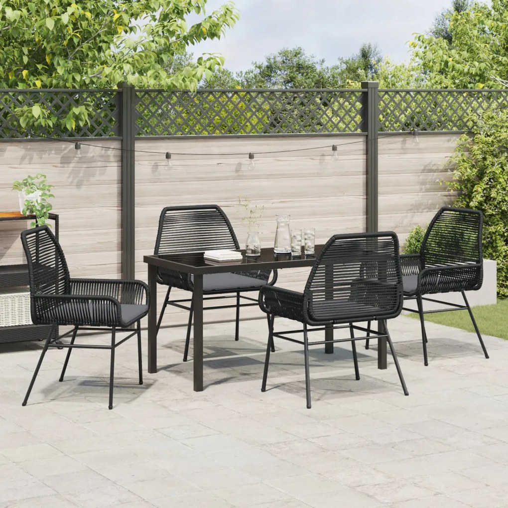 5 darabos kerti étkező szett párnákkal, fekete poly rattan