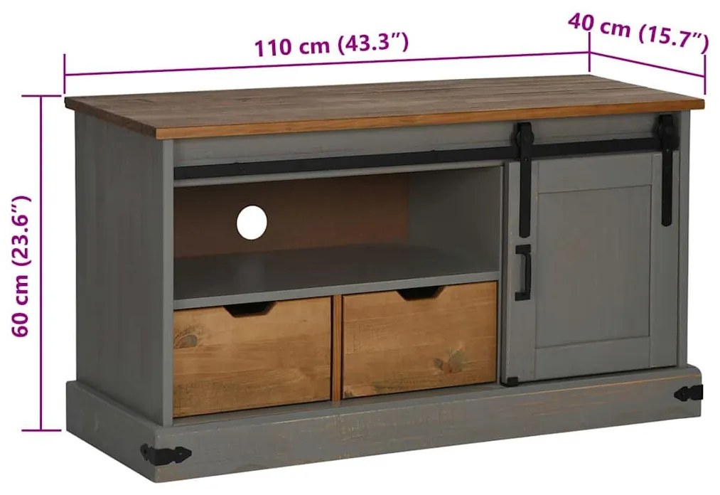 HALDEN szürke tömör fa TV szekrény tolóajtóval 110x40x60 cm