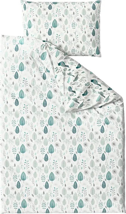 Pamut ágynemű LEAFBIRD POLY fehér-zöld Ágyneműhuzat mérete: 2 db 70 x 90 cm | 200 x 220 cm