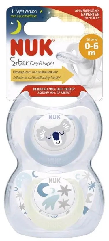 NUK Star baba cumi Éjjel-nappal, 0–6 h, 2 db/doboz, fiú, vel. 0-6 h