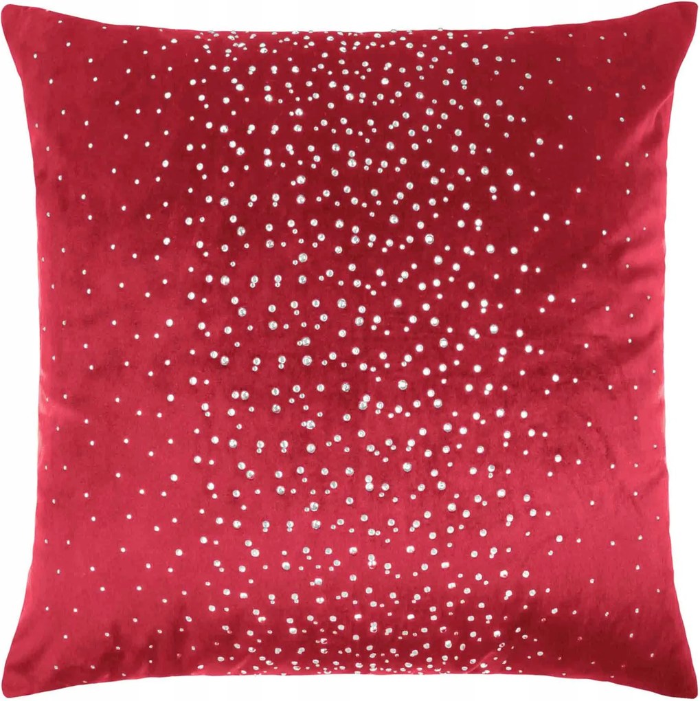 Dekoratív párnahuzat Shiny 45x45 velúr piros, kristályokkal
