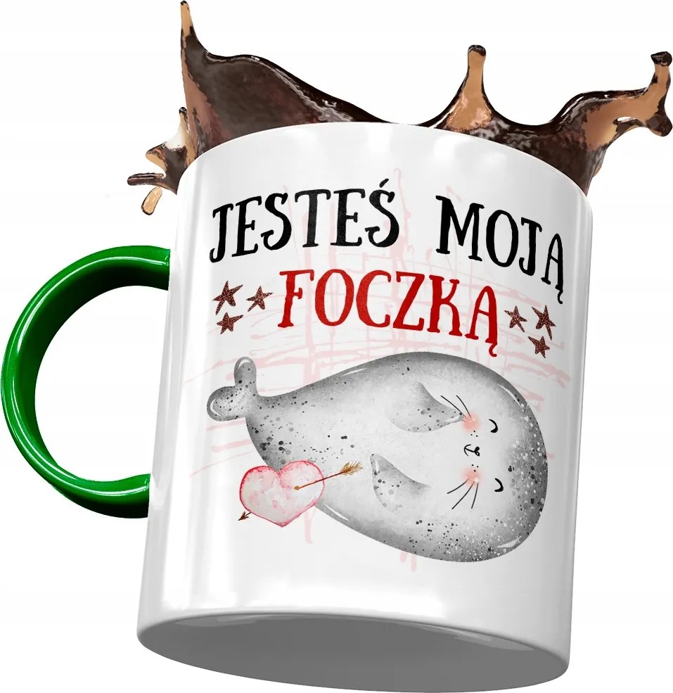 Zöld bögre fóka mintával Ajándék fényképpel