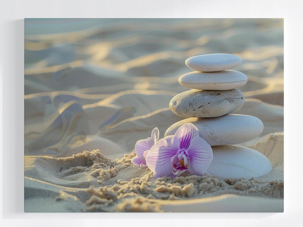 Canvas Vászonkép Tengerpart Kövek Zen Orchidea Egyensúly 80x60