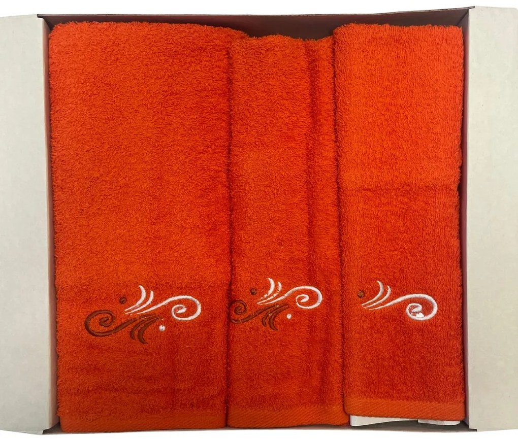 Ajándékcsomag 3 db 70x140 cm-es fürdőlepedőből és 50x100 cm-es, valamint 30x50 cm-es törölközőkből, Narancs színben, TiaHom