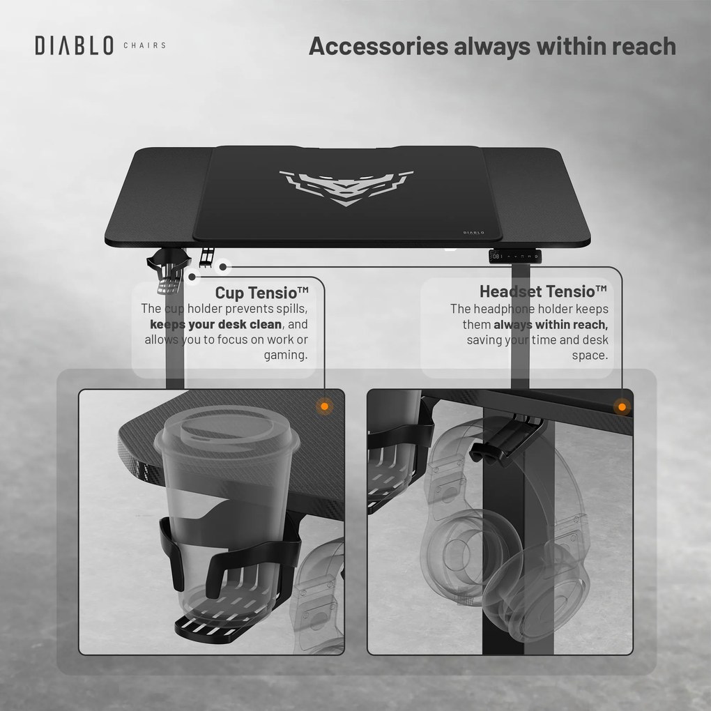 Elektromosan magasságban állítható íróasztal 110 cm fekete: Diablo X-Tensio 1100