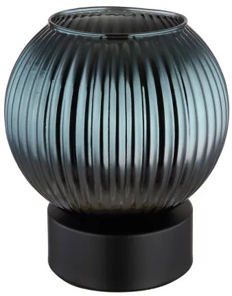 Globo 15638TP Asztali lámpa fém fekete matt, petroleumkék üveg búra, belül fehér, fekete PVC kábel, billenőkapcsoló a kábelen, ø: 150mm, M: 170mm, kábel hossza 1500mm, 1x E27 25W 230V izzó nélkül