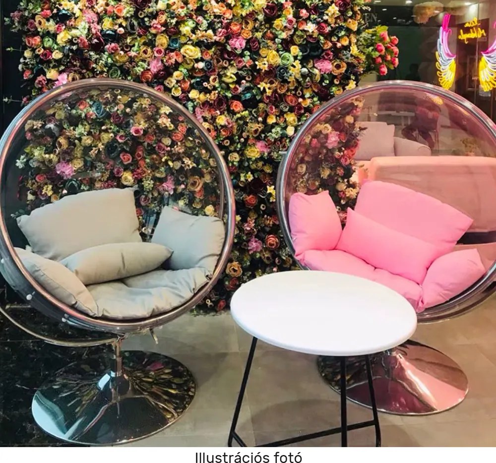 Függő fotel állvánnyal, átlátszó/arany/szürke, BUBBLE NEW TYP 2