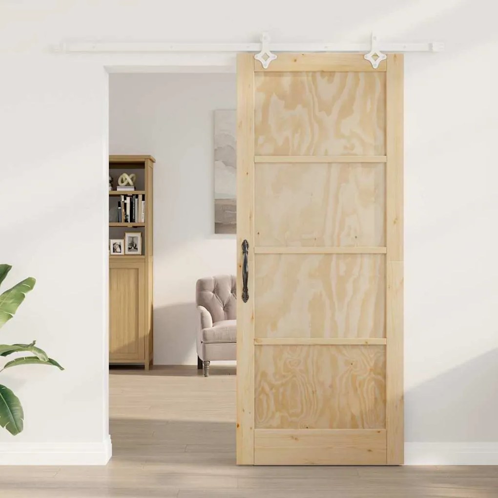 Tolóajtó Természetes és fehér 86 x 211 cm Tömör fenyő és acél