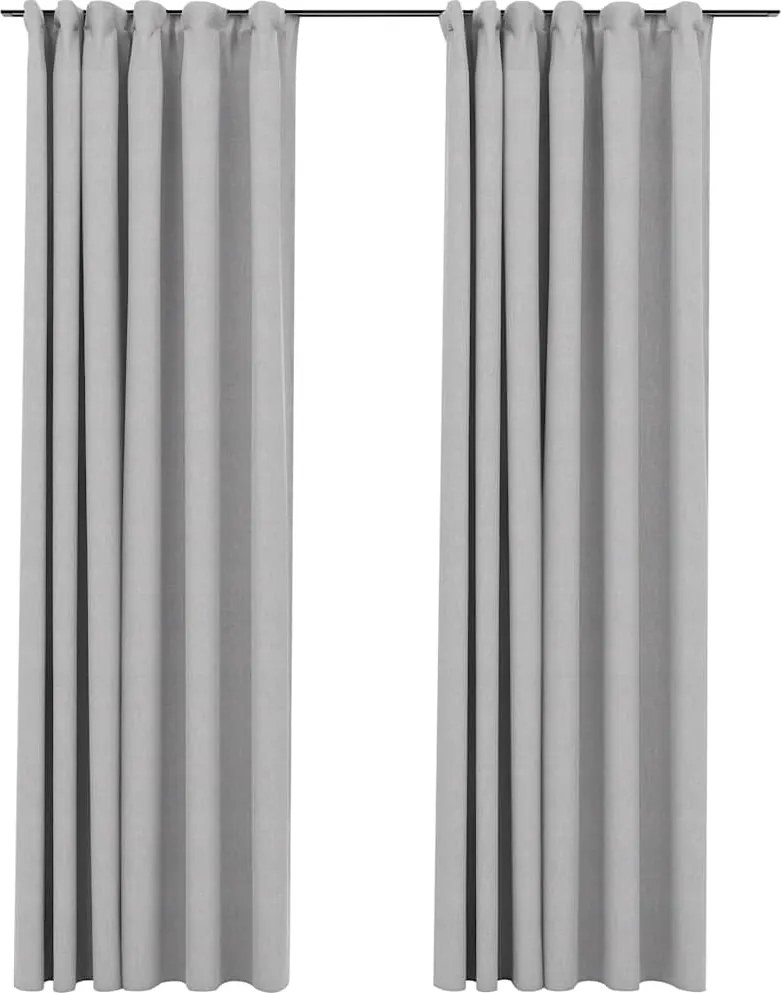 vidaXL 2 db szürke vászonhatású sötétítőfüggöny kampókkal 140 x 245 cm