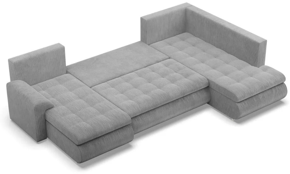 Tokio U sarokkanapé, 3 ágyneműtartóval, kordbársony, jobboldali, szürke