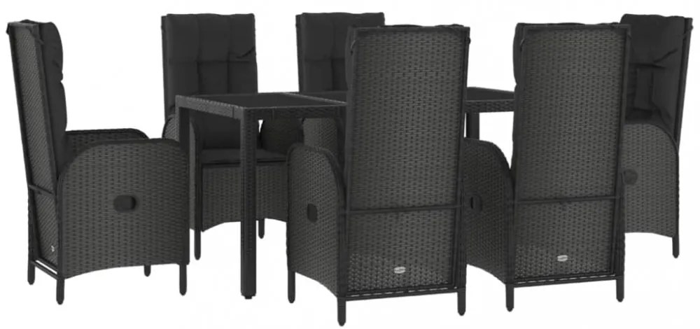 7 részes fekete és szürke polyrattan kerti étkezőszett párnával