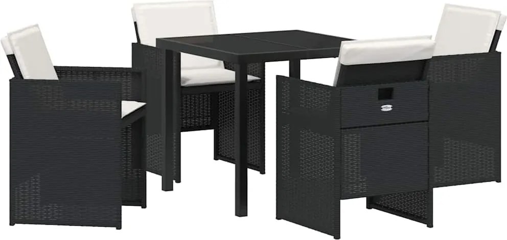 vidaXL Kert étkező szett párnával 5 pcs Fekete polirattan
