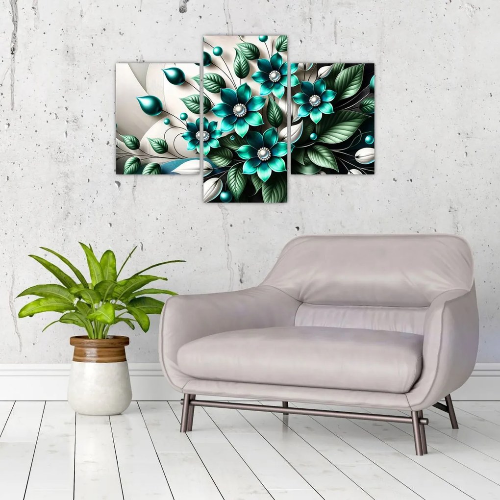 Kép - 3D türkiz virágok (90x60 cm)