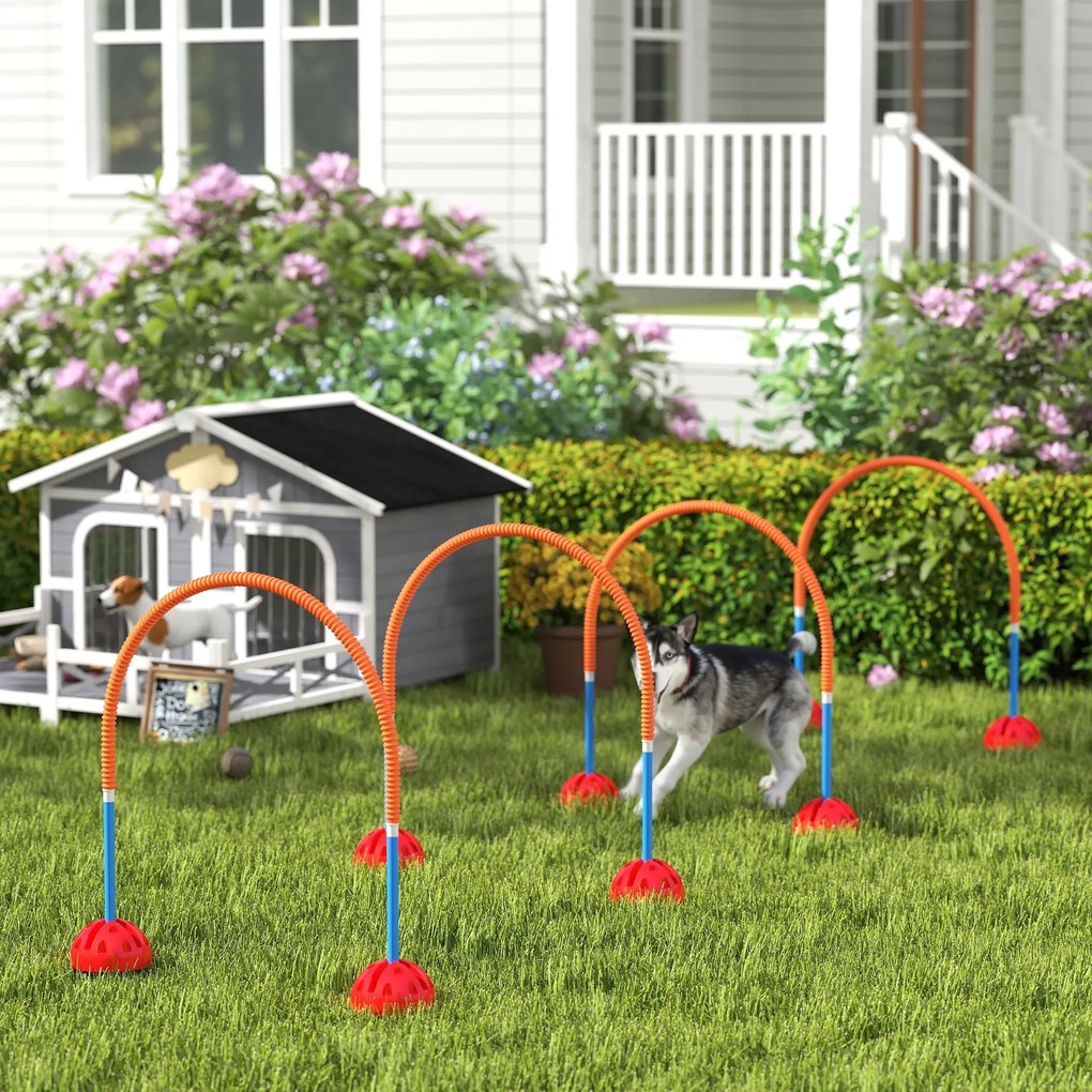 PawHut Agility Szett Kutya - 4 darabos Tölthető Agility Felszerelés Kutya Képzéshez - Állítható Agility Ajtókkal, Hordtáskával, Képzési Kiegészítők, K
