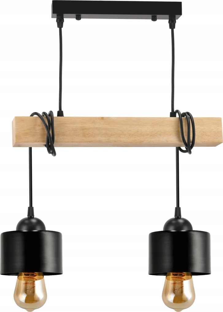 Mennyezeti Lámpa Függő Led Fa Gerenda 2xE27 Csillár Loft Bögre Fekete