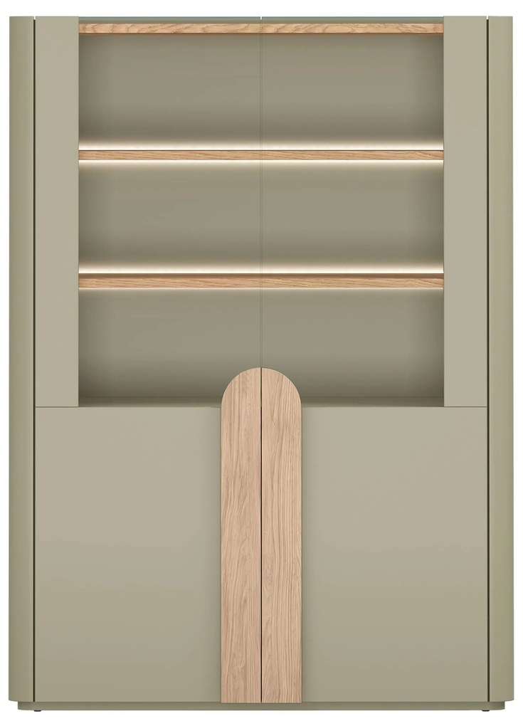 Amilio kétajtós vitrin 100 cm - eukaliptusz / baltic dune tölgy / natúr tölgy fogantyúk