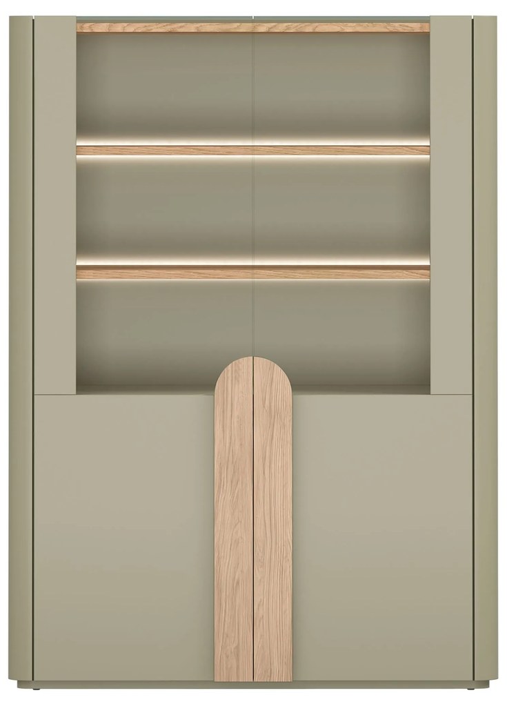 Amilio vitrines szekrény 100 cm, kétszárnyú - eukaliptusz / baltic dune tölgy / natúr tölgy fogantyúk