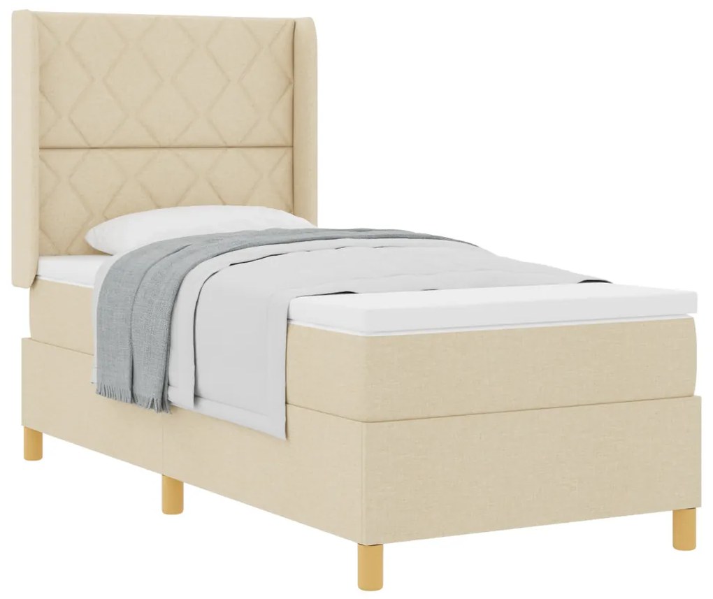 Boxspring Ágy Matraccal Krém színben - 90x200 cm Textil