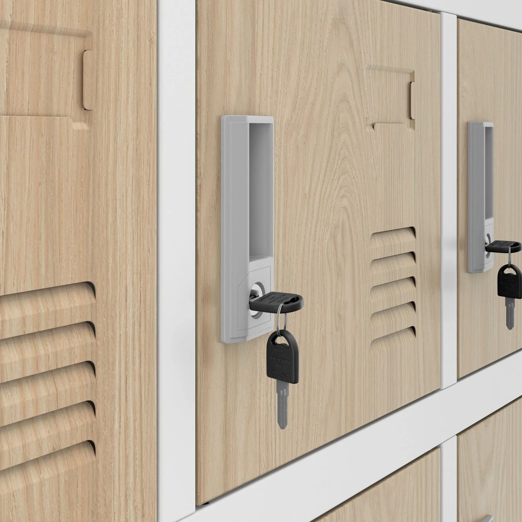18 rekeszes személyzeti szekrény, fehér/sonoma tölgy, 900x1850x400 mm: KAROL Eco Design