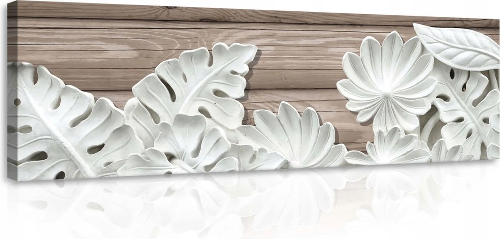 Vászonkép 145x45 Fehér virágok fa alapon Skandináv harmónia