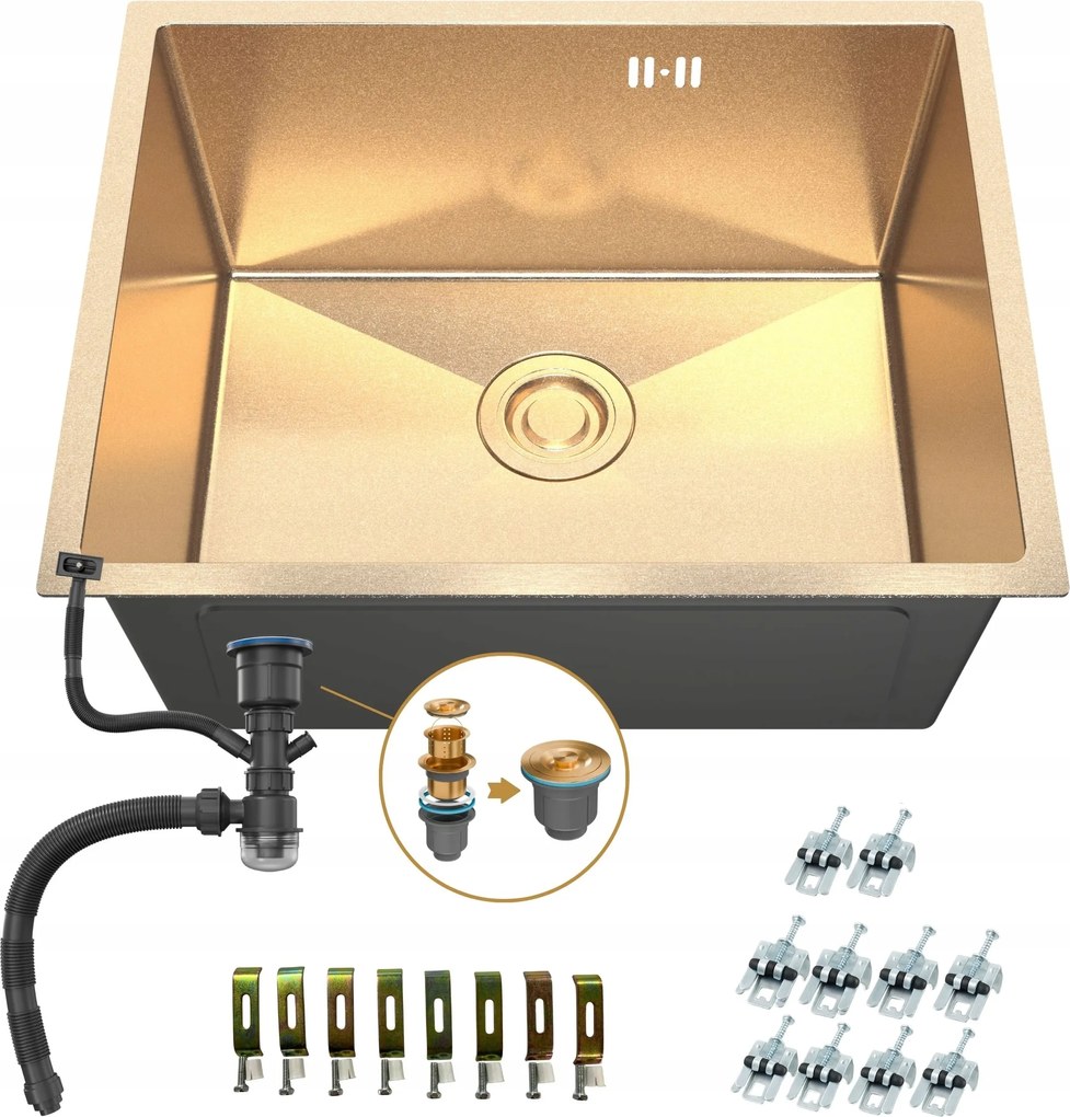 Egymedencés Mosogató Arany Nano Gold Pvd 54x44x22 cm