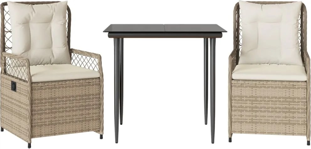 vidaXL 3 részes bézs polyrattan kerti étkezőgarnitúra párnákkal
