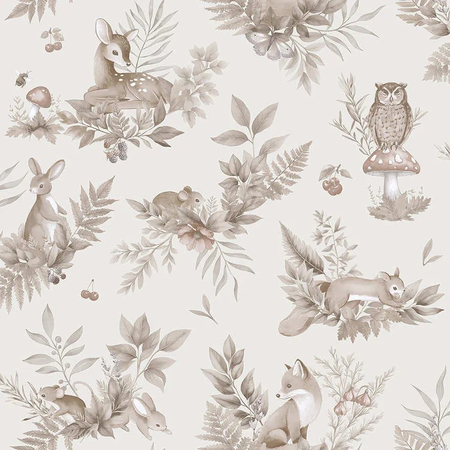 Holden Decor Adventure Awaits Forest Friends szürke állatos papír tapéta – 14122