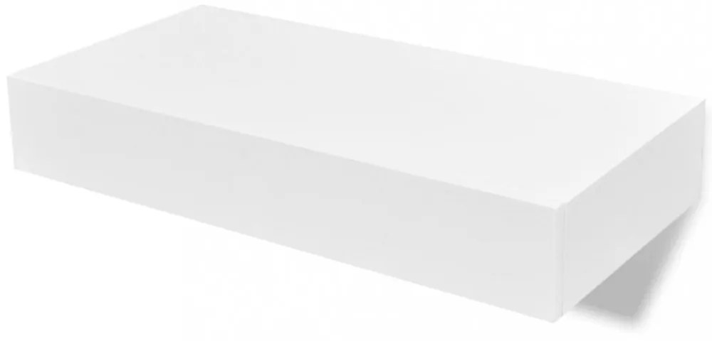 2 db fehér lebegő fali polc fiókkal 48 cm