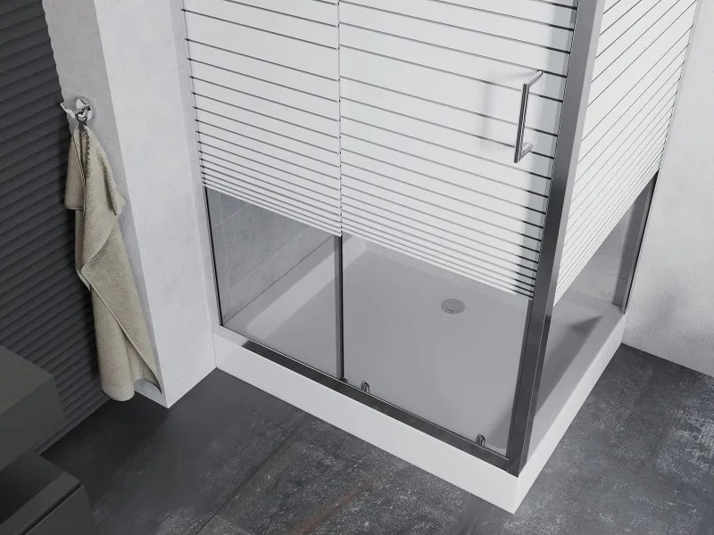 Mexen Apia 100 x 80 cm-es tolóajtós zuhanykabin, fehér csíkok, króm + Rio zuhanytálca - 840-100-080-01-20-4510