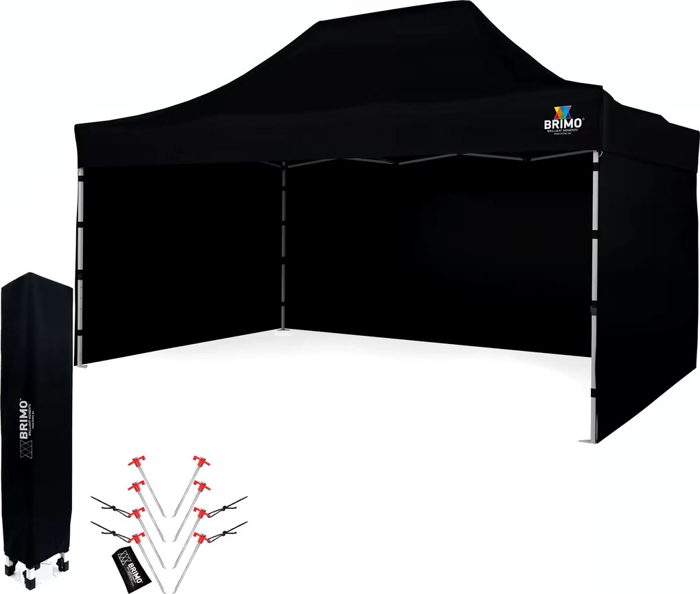 Kerti sátor 3x4,5m Acél | Gyorsan felállítható Pavilon Eseményekhez és Partikhoz - plusz 3 oldalfal - Fekete