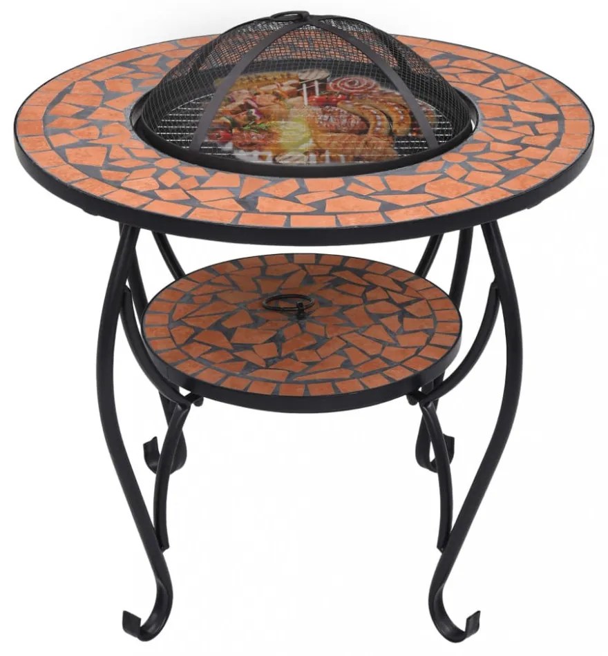 terrakotta kerámia mozaik tűztál asztallal 68 cm