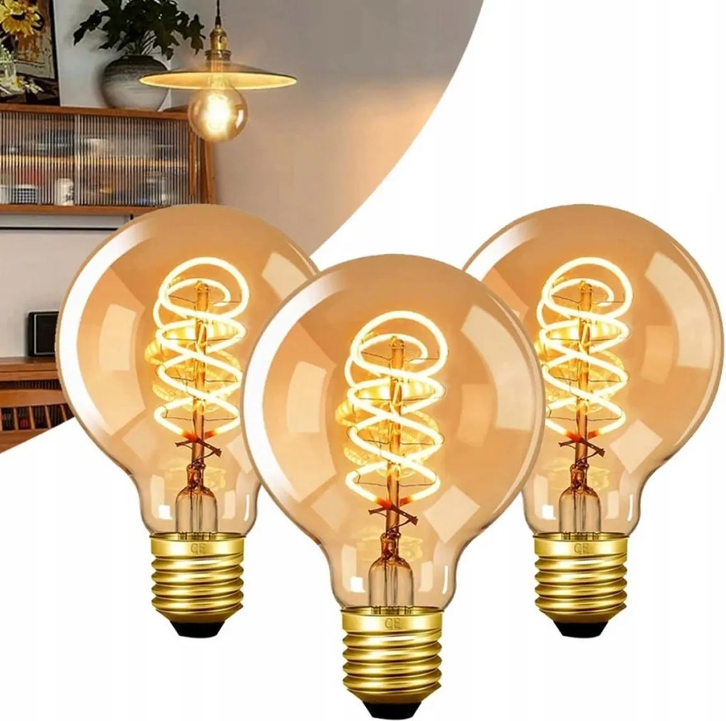 3x Dekorációs Izzó E27 Retro Edison Füstös Üveg Erős