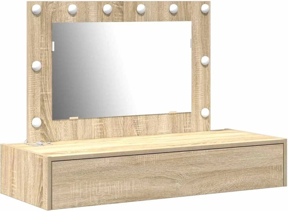 vidaXL Öltözködőasztal tükör lámpákkal Barna 100 x 40 x 70 cm Faanyag