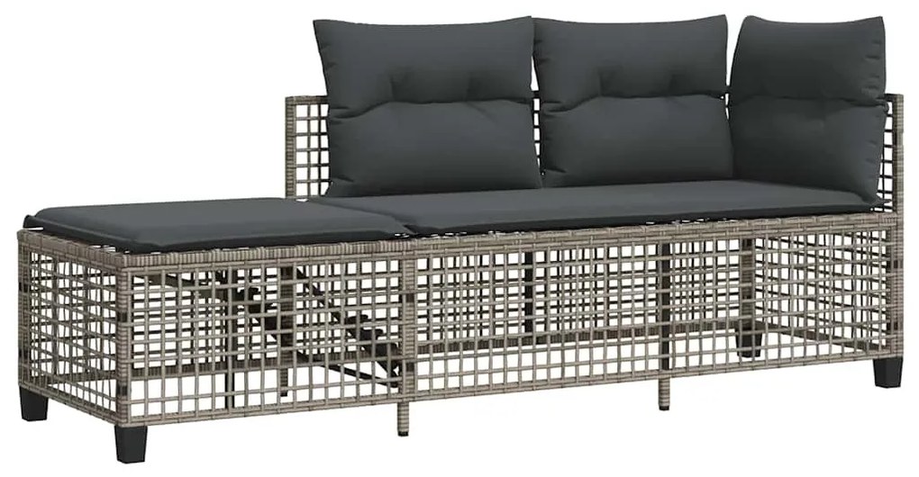 3 részes szürke polyrattan kerti sarokkanapészett párnákkal