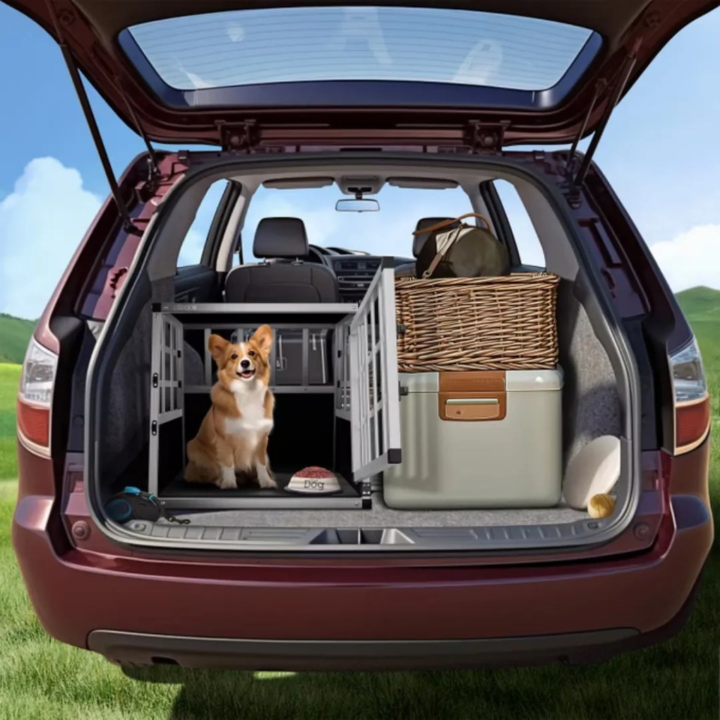 BRUNO kutyaszállító box, 70x54x51cm, ezüst/fekete Cadoca