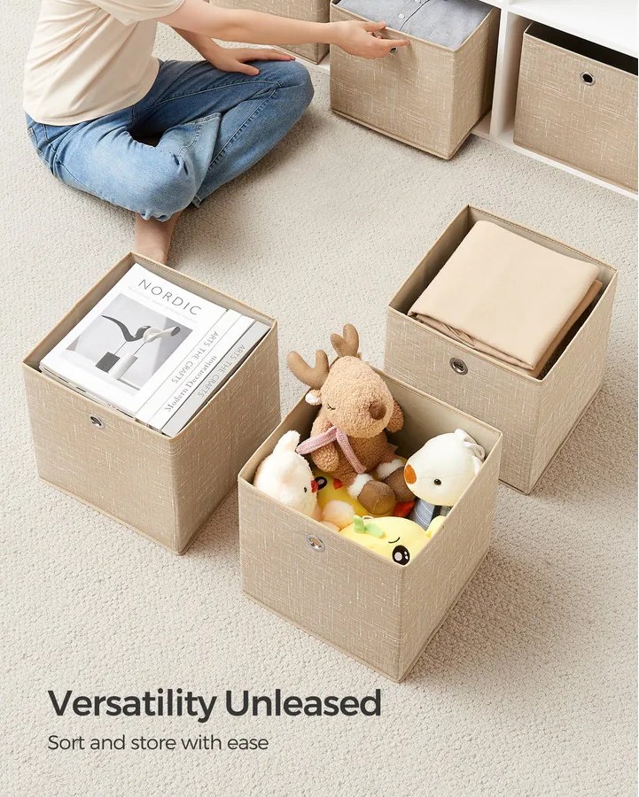 Hordozható tárolódobozok, 6 darabos szett, hajtogatható, homokbézs színben