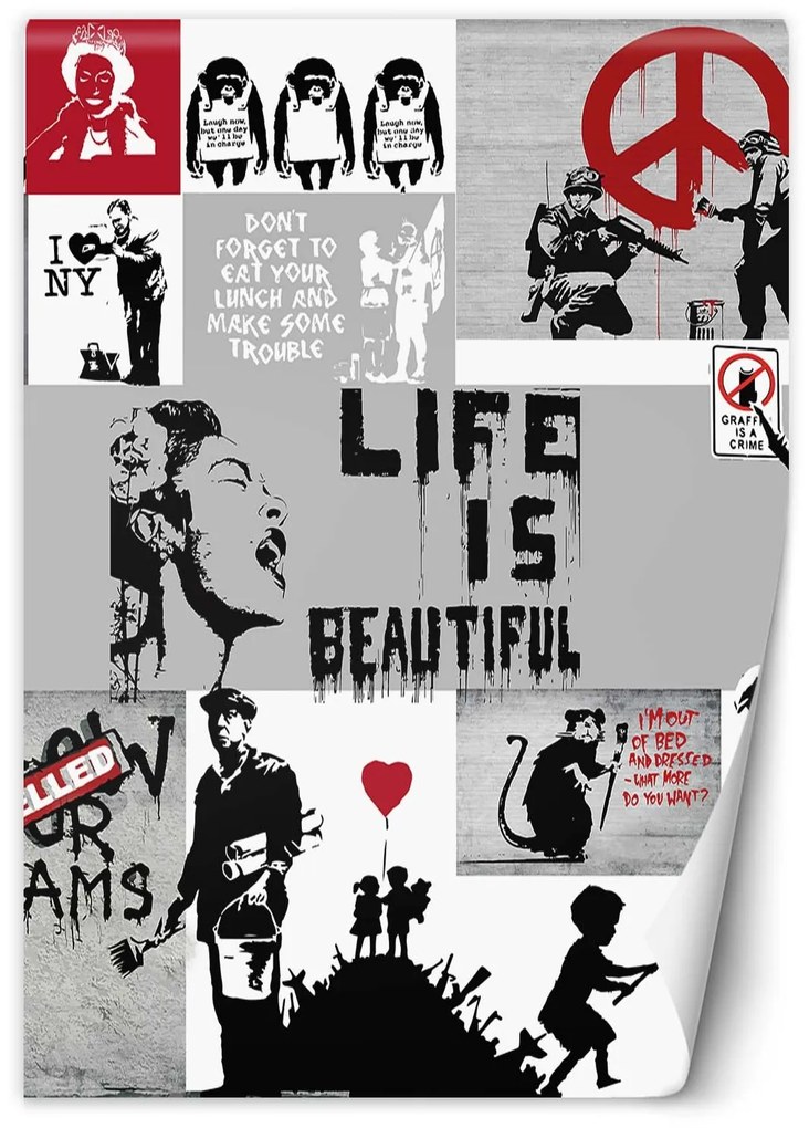 Gario Fotótapéta Banksy kollázs Anyag: Vlies, Méret: 150 x 210 cm