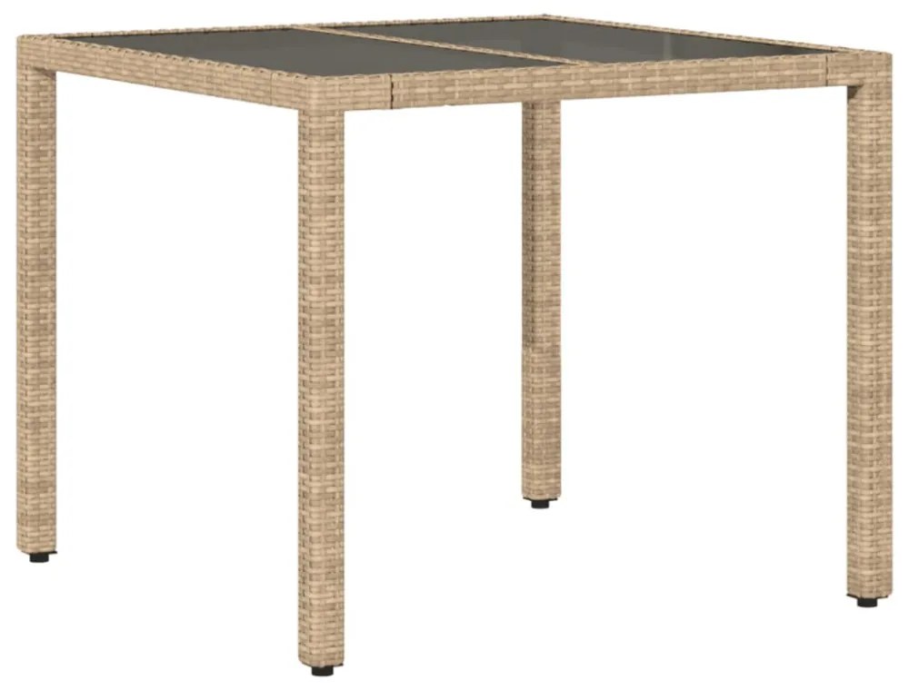 bézs polyrattan üveglapos kerti asztal 90 x 90 x 75 cm
