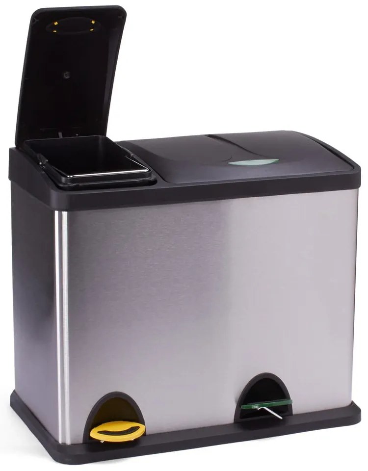Matt ezüstszínű acél szelektív pedálos szemetes 18+8 l Tri Selectif – MSV