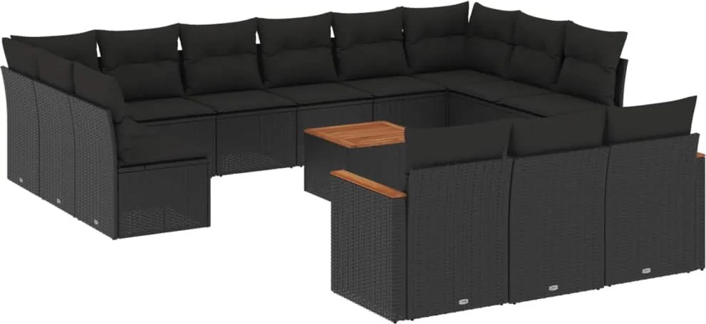 vidaXL 14 részes fekete polyrattan kerti ülőgarnitúra párnákkal