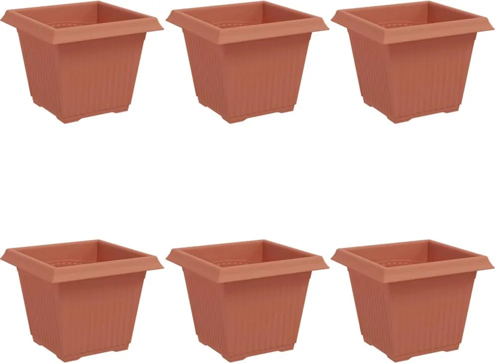vidaXL Négyzet Virágcserép 6 pcs Tégla Vörös 20 x 20 x 16 cm Műanyag