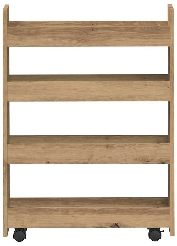 4 szintes kézműves tölgy színű szerelt fa keskeny tárolókocsi